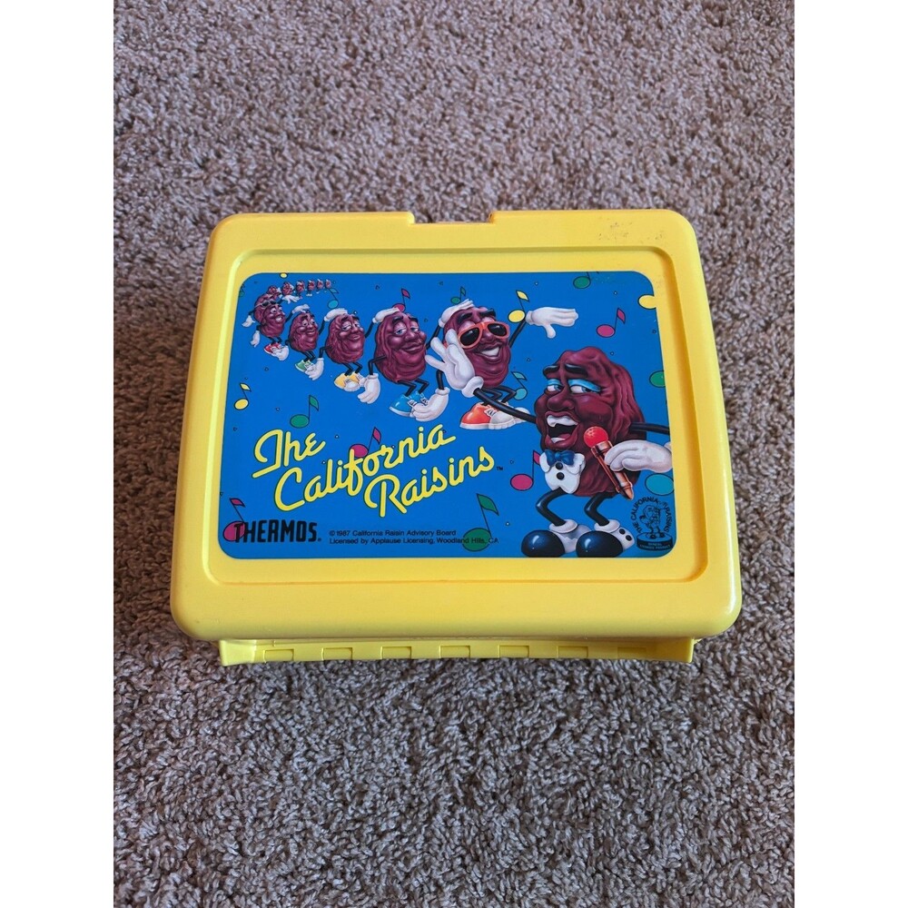Vintage 1987 Thermos Lunchbox Set California Raisins Yellow Plastic